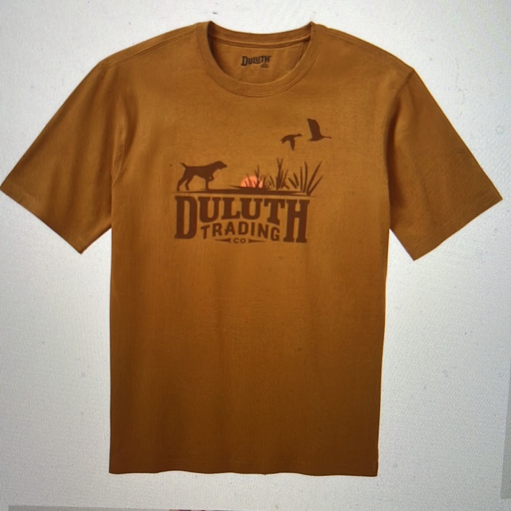 Duluth Trading Co. Short Sleeve T-Shirt, Relaxed Fit, Borboun Brown Hunting Logo